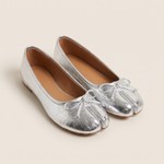 Polka Dot Ballet Flats with Bow — Silver front