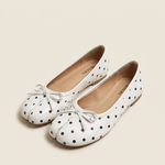 Polka Dot Ballet Flats with Bow — White Polka Dot front