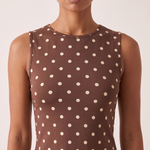 Polka Dot Crop Tank Top with Round Neck – Brown – variant