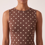 Polka Dot Crop Tank Top with Round Neck – Brown – variant