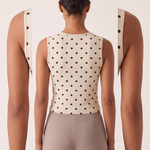 Polka Dot Crop Tank Top with Round Neck — full-length studio back view on a warm ivory seamless background