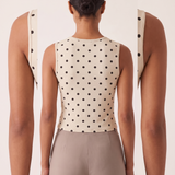 Polka Dot Crop Tank Top with Round Neck — full-length studio back view on a warm ivory seamless background