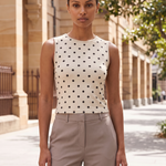 Polka Dot Crop Tank Top with Round Neck — natural full-body Australian lifestyle photograph on a refined Sydney streetscape in soft daylight