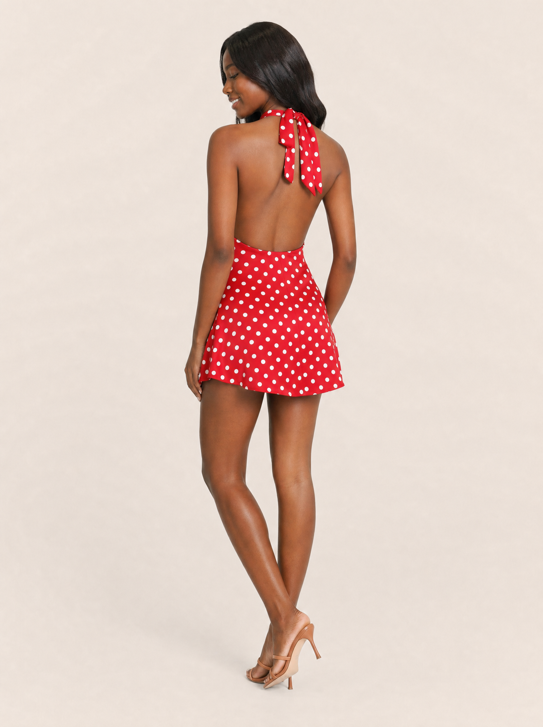 Polka Dot Halter Mini Dress with Open Back – alternate product view