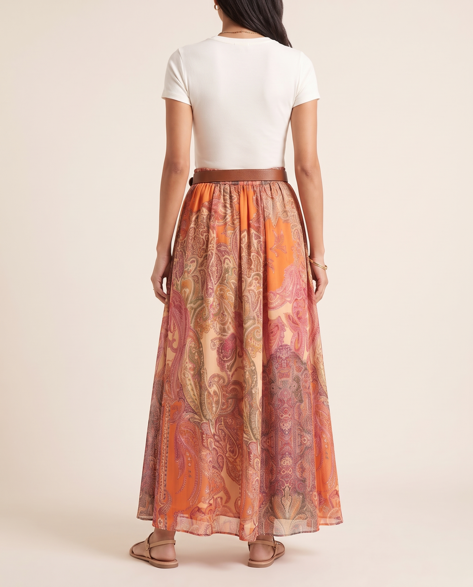 Printed Maxi Skirt with High Waist – studio back view
