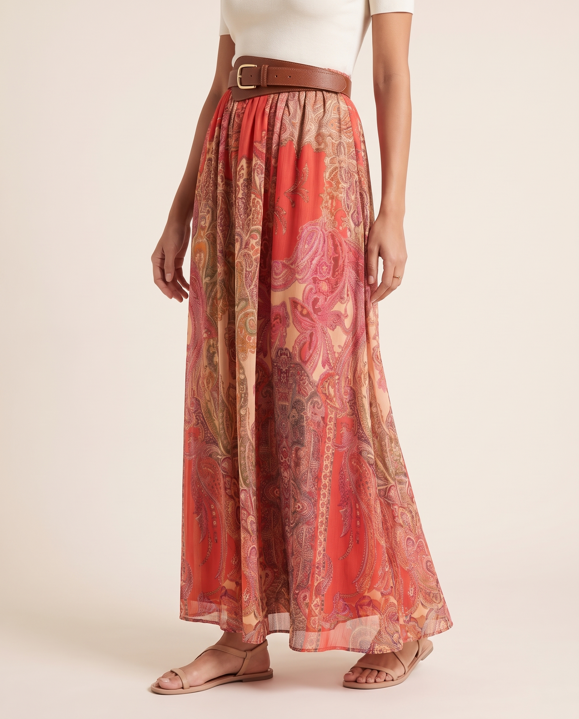 Printed Maxi Skirt with High Waist – studio three-quarter view