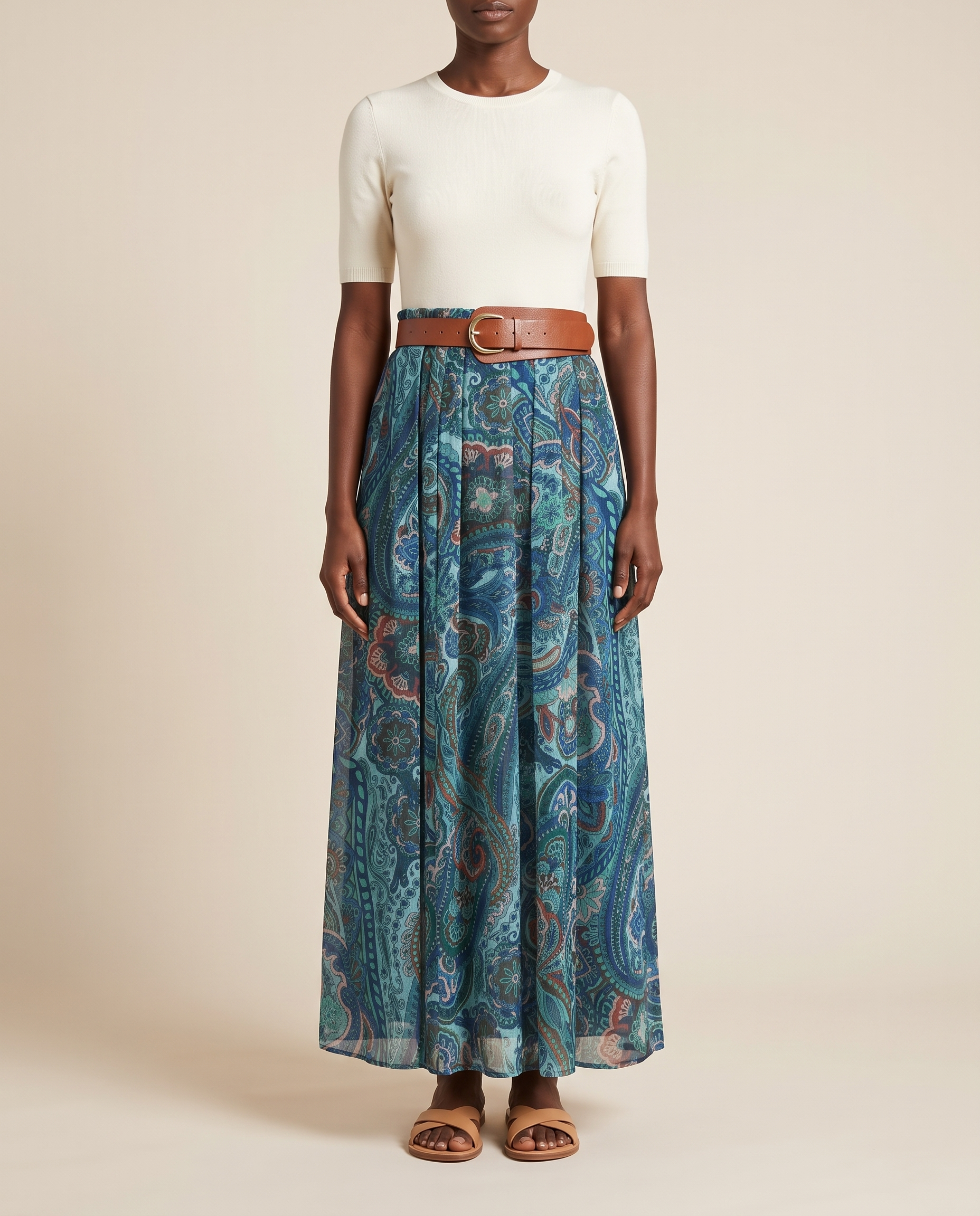Printed Maxi Skirt with High Waist – Green variant