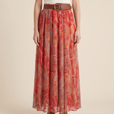 Printed Maxi Skirt with High Waist – Red variant