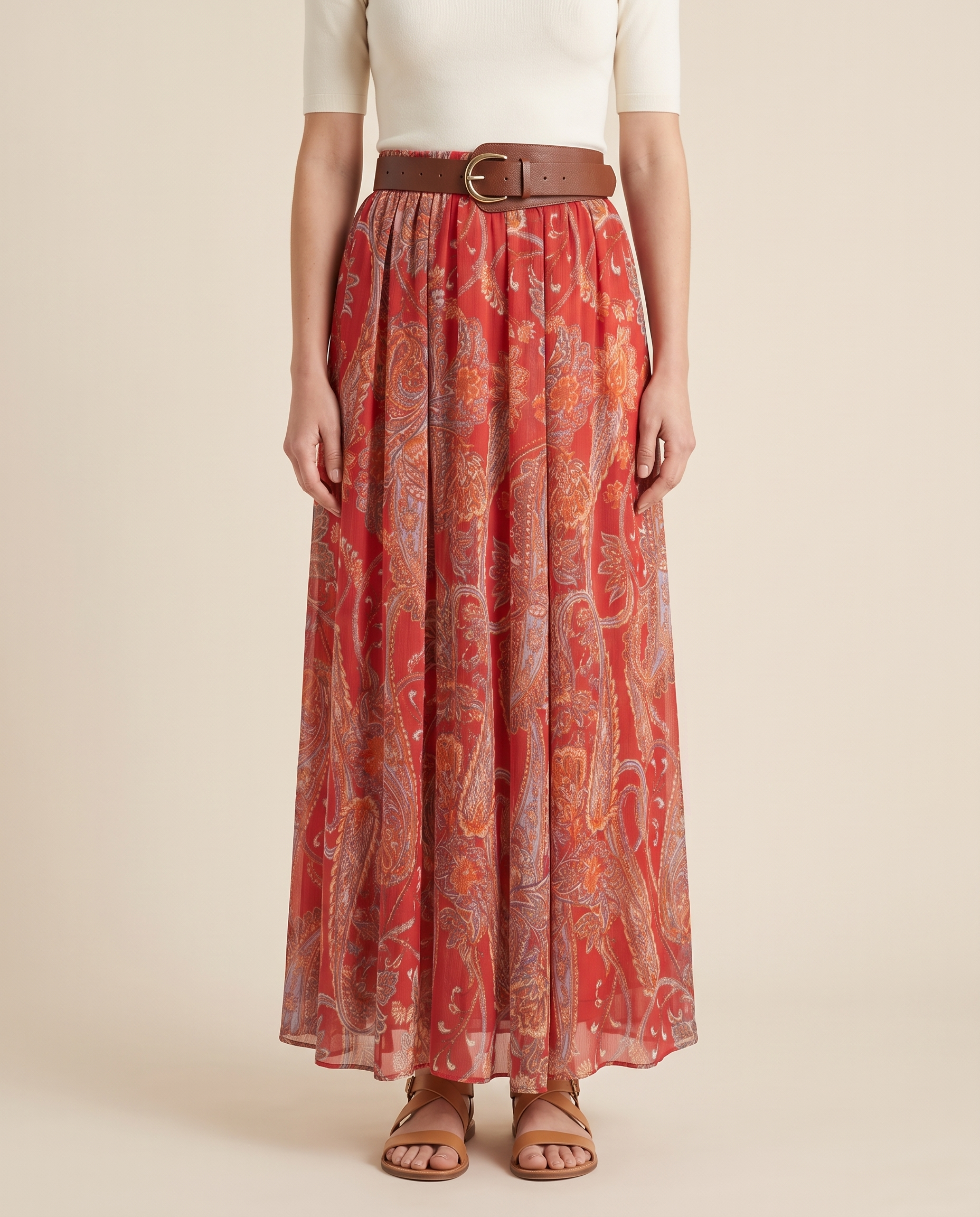 Printed Maxi Skirt with High Waist – Red variant