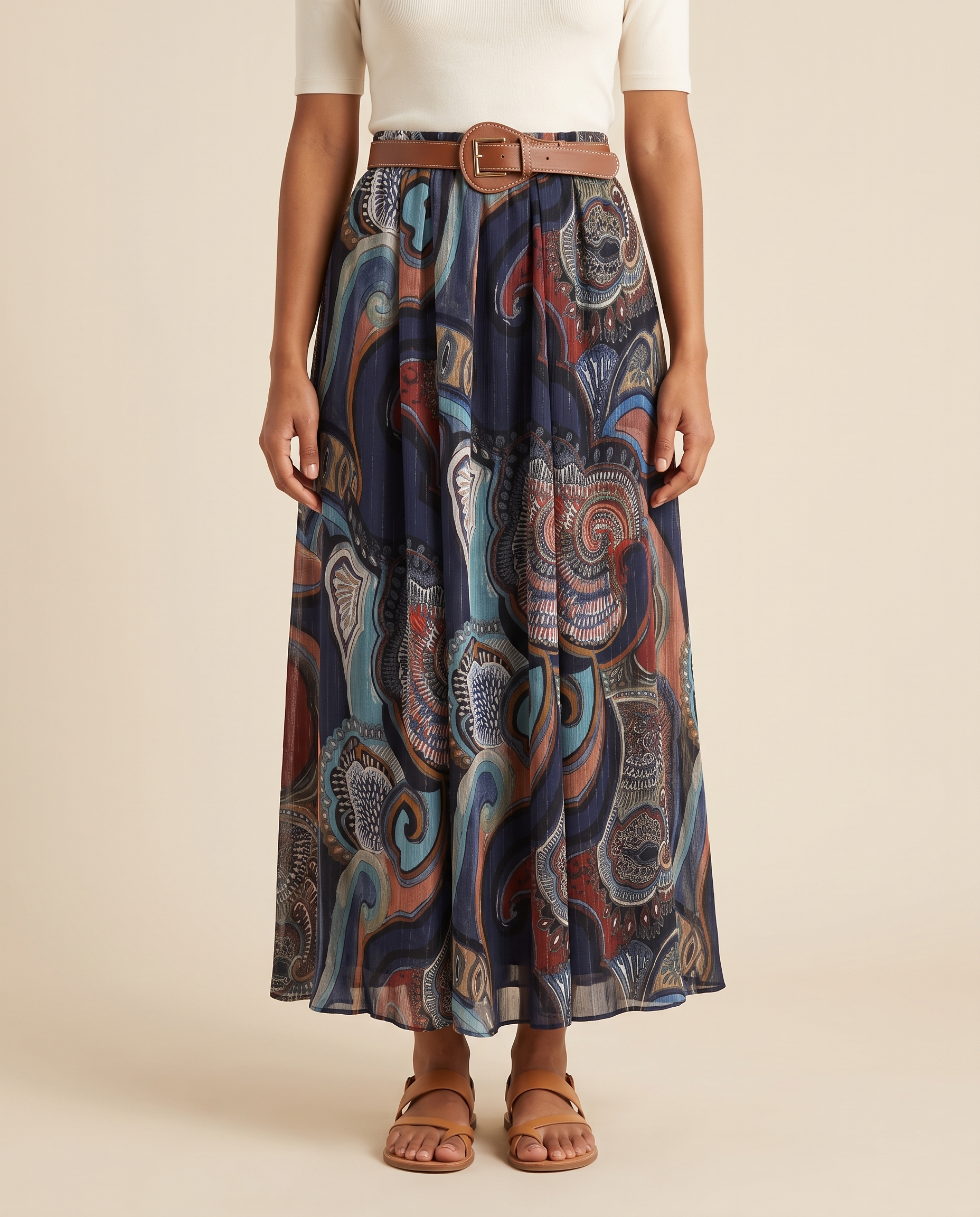 Printed Maxi Skirt with High Waist – Dark Blue variant