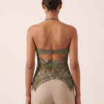 Printed Mesh Crop Top with Open Back — full-length studio back view on a warm ivory seamless background