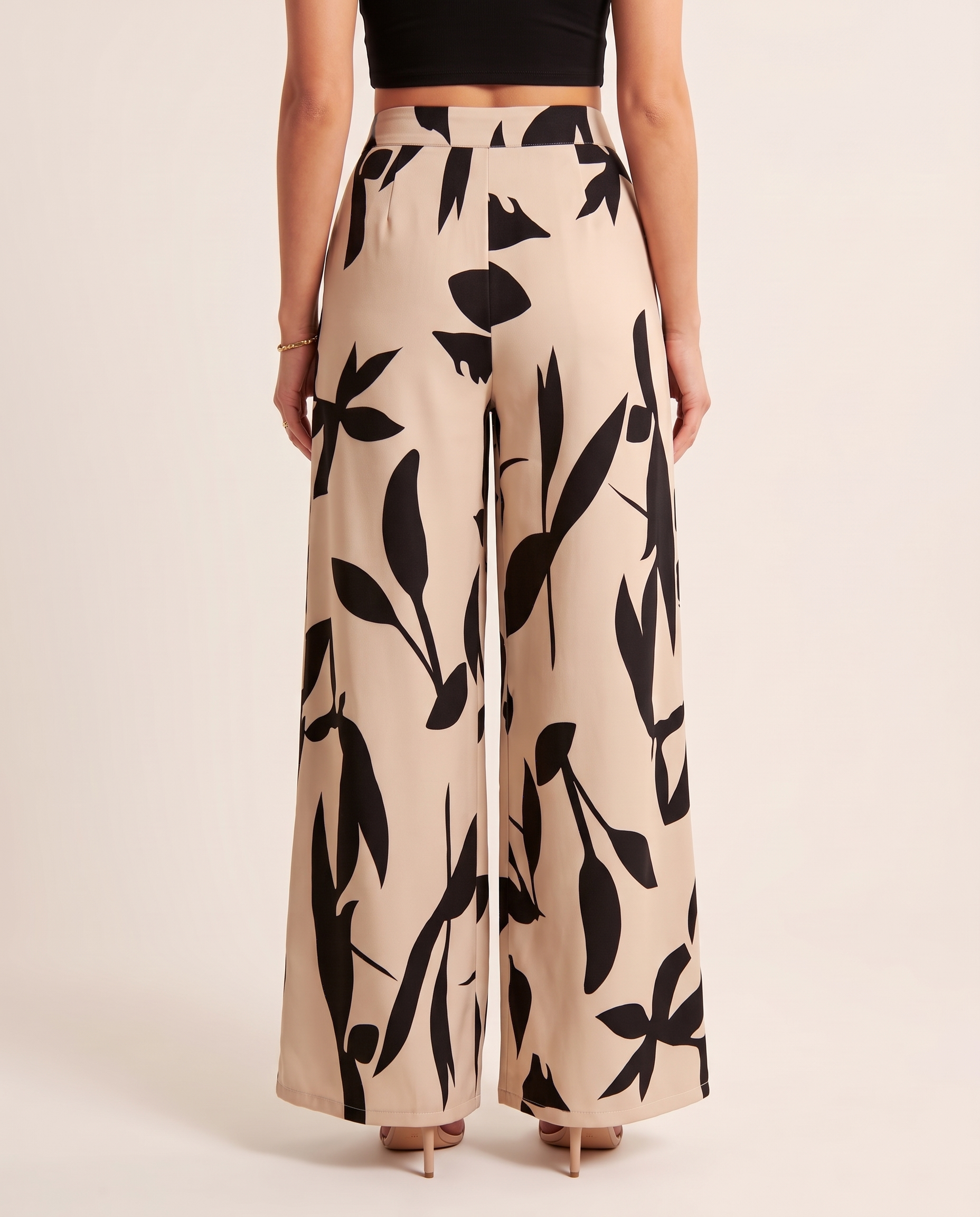 Printed Wide Leg Trousers – Black back
