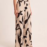 Printed Wide Leg Trousers – Black angle
