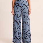 Printed Wide Leg Trousers – Blue front