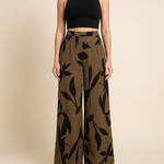 Printed Wide Leg Trousers – Brown front
