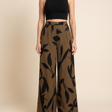 Printed Wide Leg Trousers – Brown front