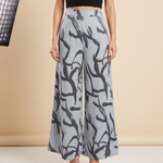 Printed Wide Leg Trousers – Grey front