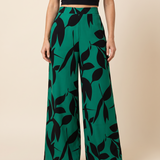 Printed Wide Leg Trousers – Green front