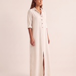 White shirt maxi dress three-quarter