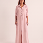 Pink shirt maxi dress studio front