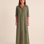 Army green shirt maxi dress studio front