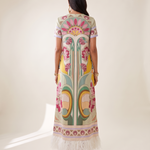 Remi Printed Feather-Trim Maxi Dress — back studio