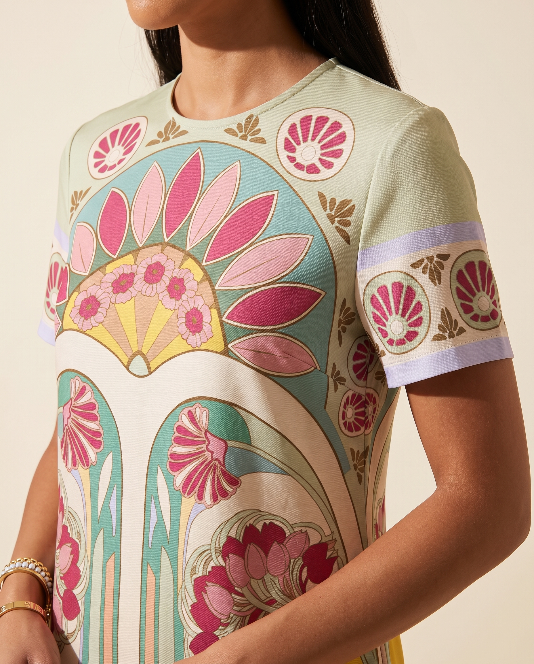 Remi Printed Feather-Trim Maxi Dress — print detail