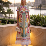 Remi Printed Feather-Trim Maxi Dress — Sydney lifestyle