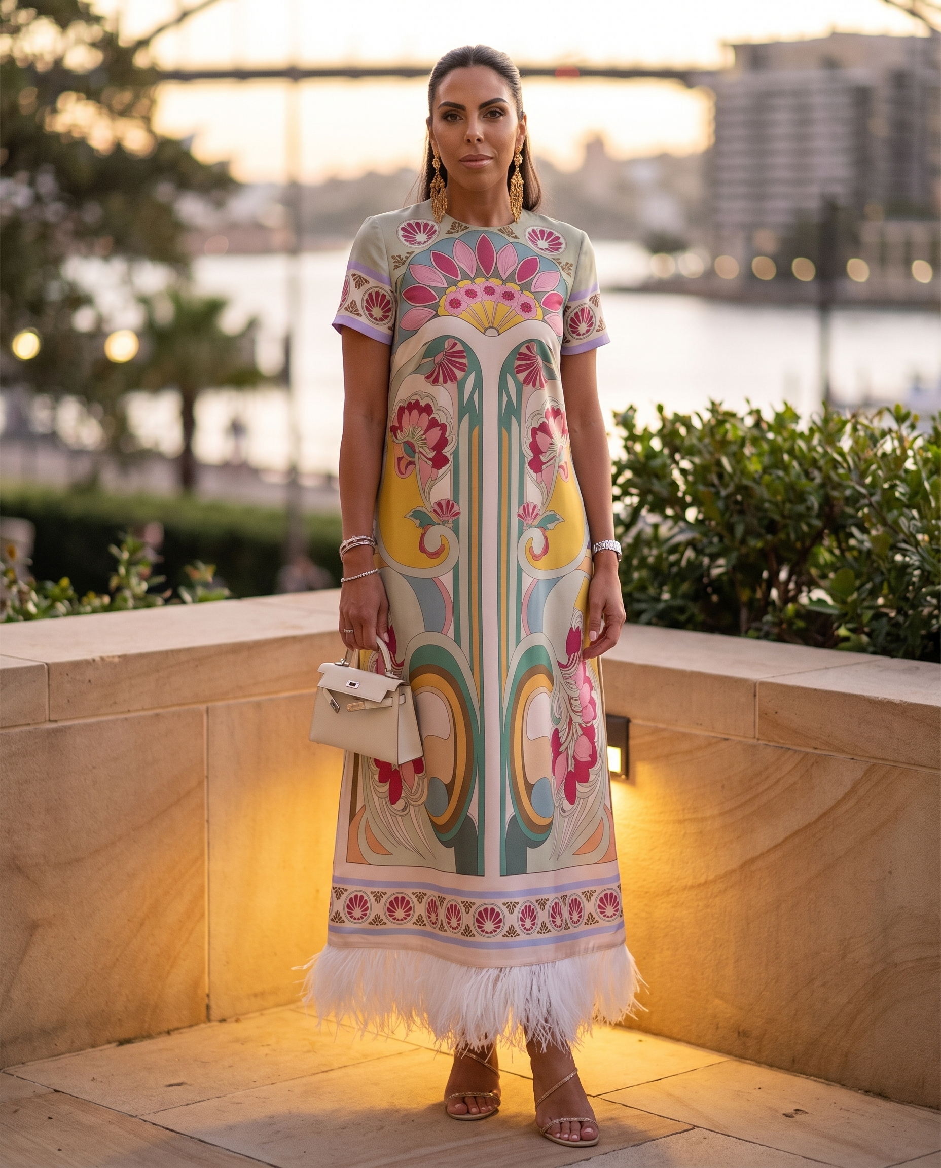 Remi Printed Feather-Trim Maxi Dress — Sydney lifestyle