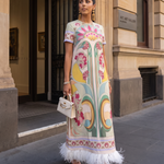 Remi Printed Feather-Trim Maxi Dress — Melbourne lifestyle