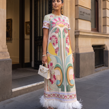 Remi Printed Feather-Trim Maxi Dress — Melbourne lifestyle