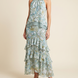Riva pale aqua floral ruffle maxi dress studio