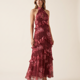 Riva red floral ruffle maxi dress studio