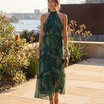 Riva dark green floral ruffle maxi dress Sydney lifestyle