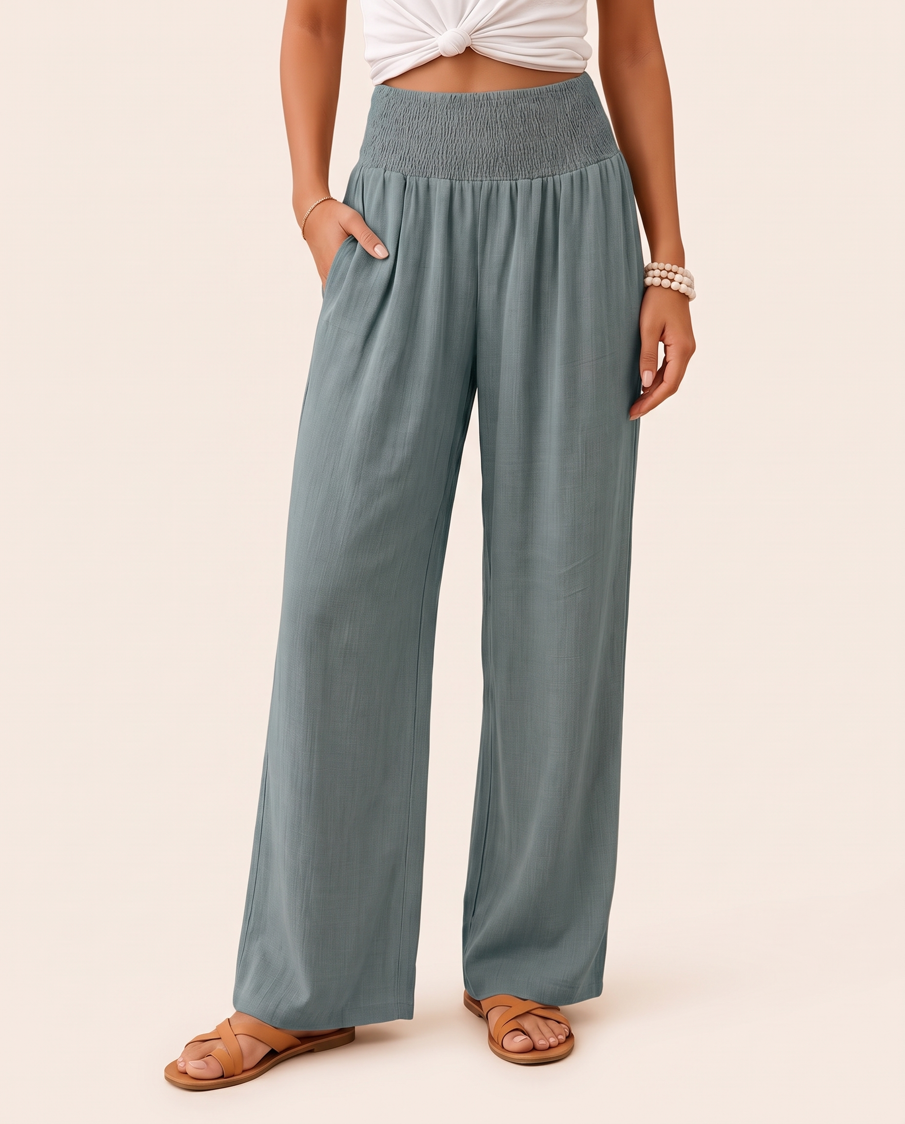 High Waist Relaxed Wide Leg Pants in Grey, colour view