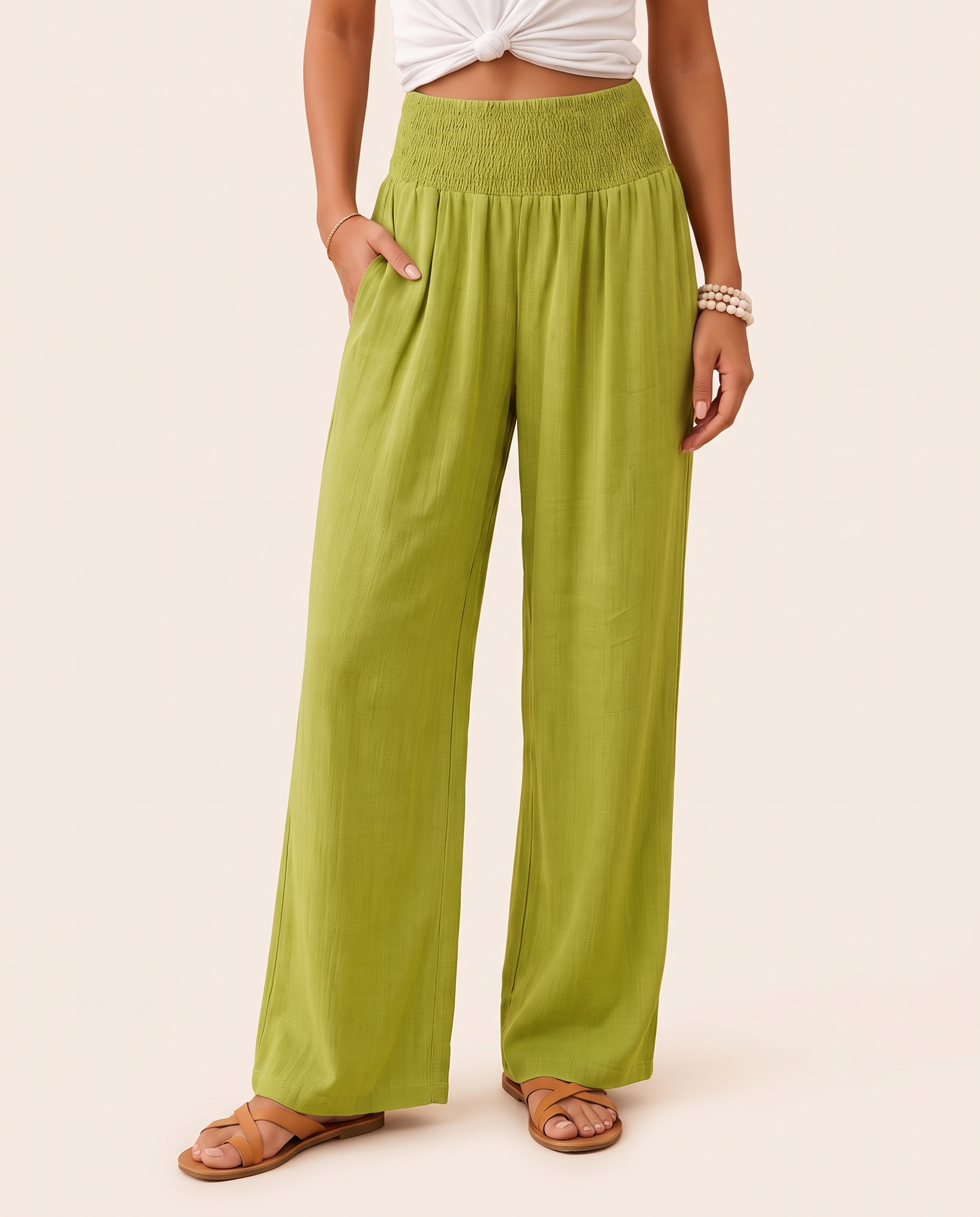 High Waist Relaxed Wide Leg Pants in Light Green, colour view
