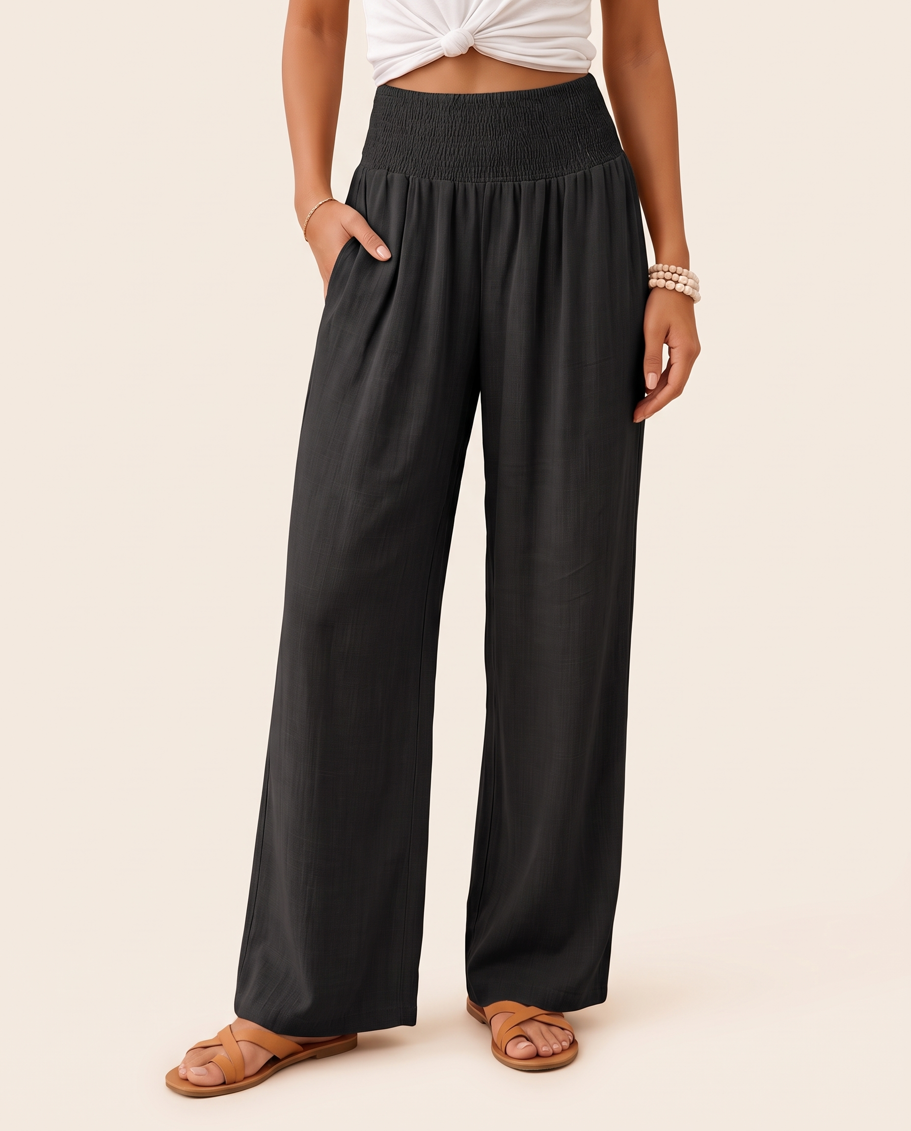 High Waist Relaxed Wide Leg Pants in Black, colour view