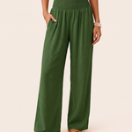 High Waist Relaxed Wide Leg Pants in Dark Green, studio view