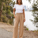 High Waist Relaxed Wide Leg Pants in Khaki, lifestyle view