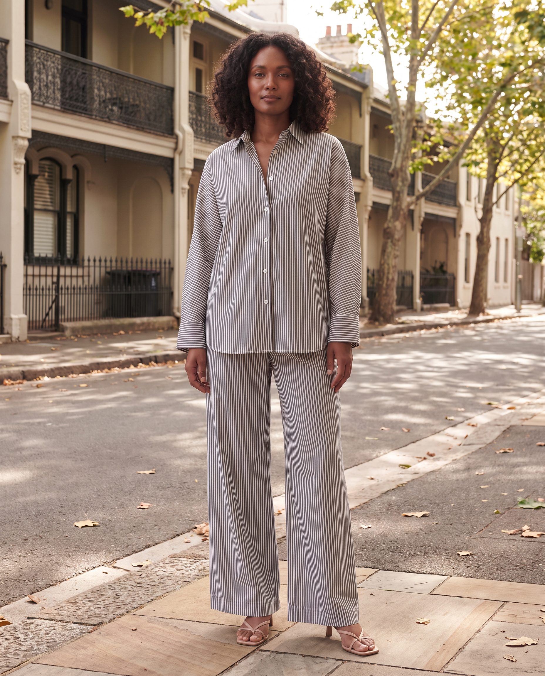 Long Sleeve Shirt and Wide Leg Pants Set — lifestyle 1