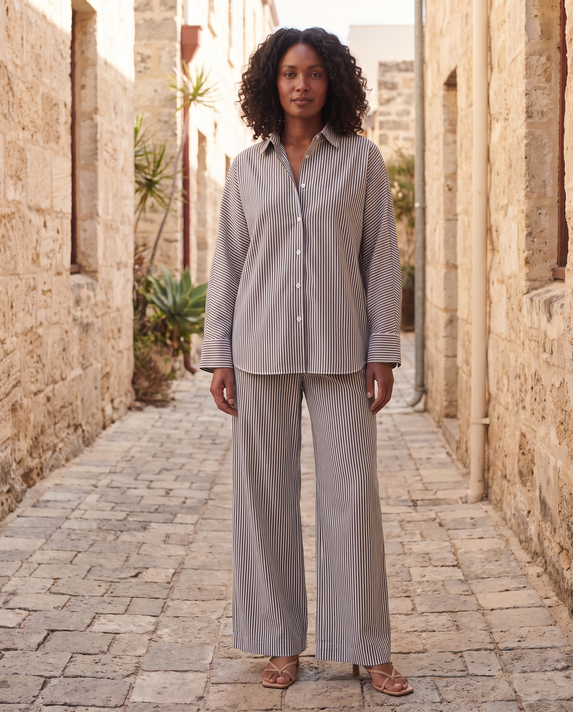 Long Sleeve Shirt and Wide Leg Pants Set — lifestyle 2