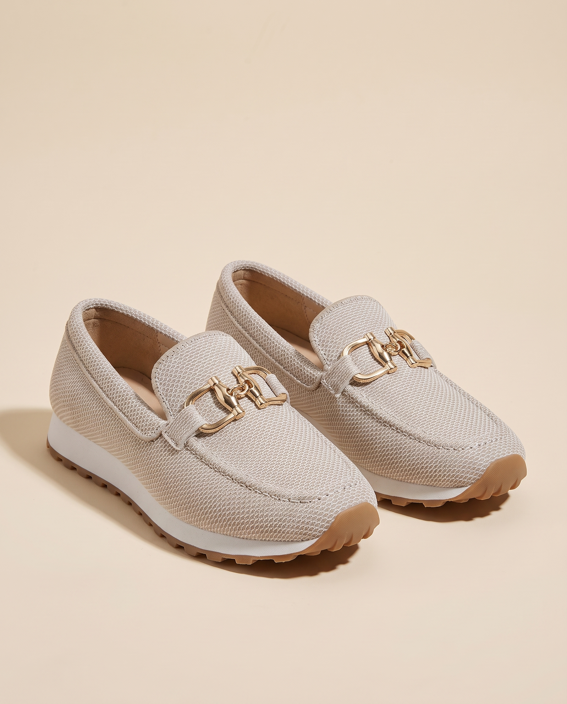Beige mesh horsebit loafer sneaker