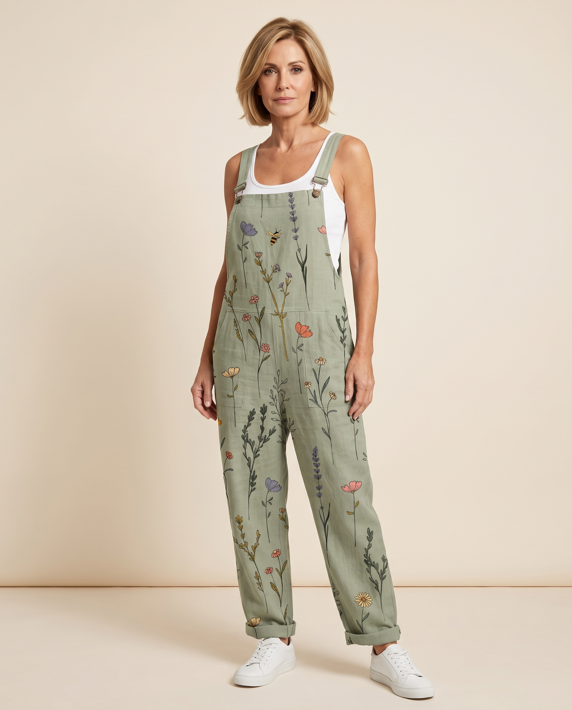 Botanical patch pocket jumpsuit three quarter