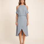 Gray cold shoulder halter midi dress