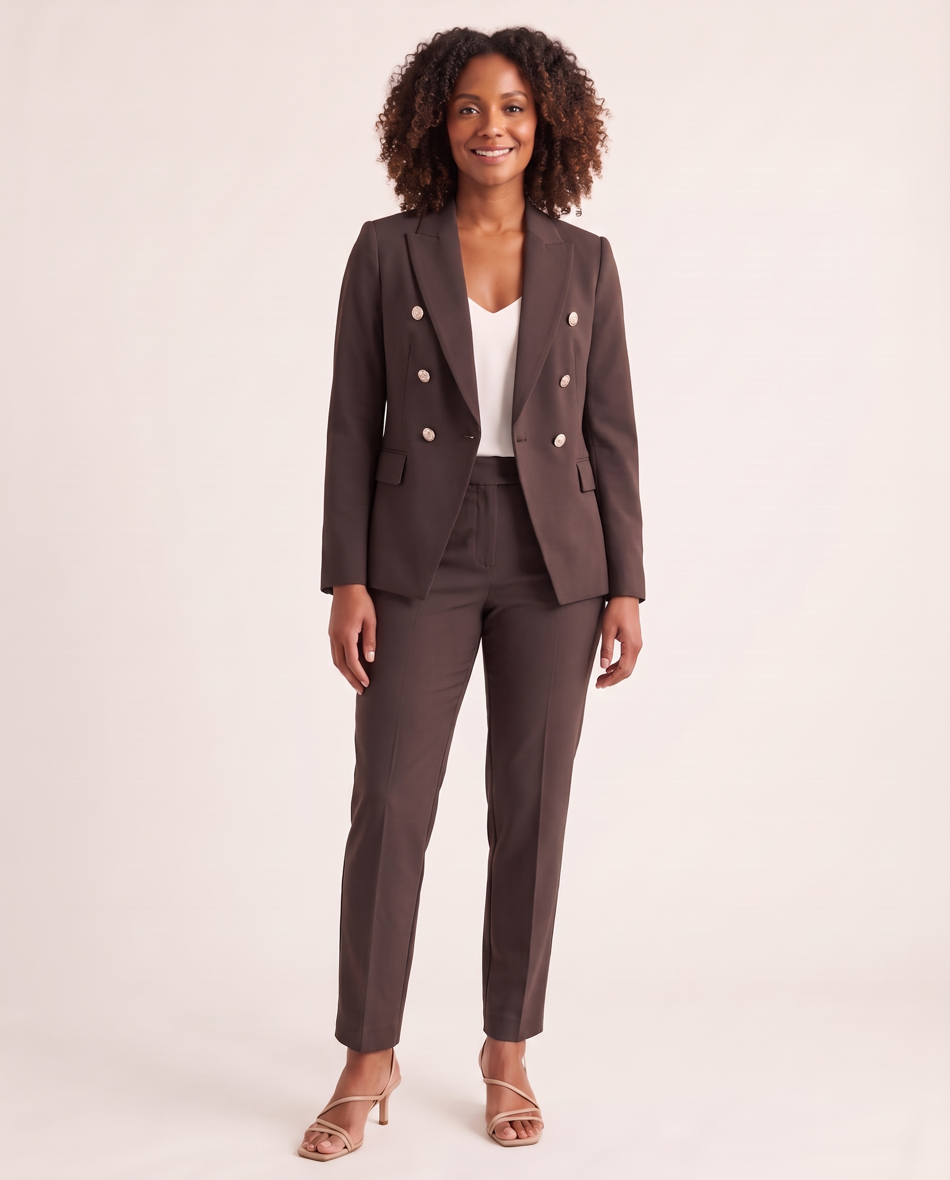 Notched Lapel Blazer and Straight Leg Trouser Set — colour