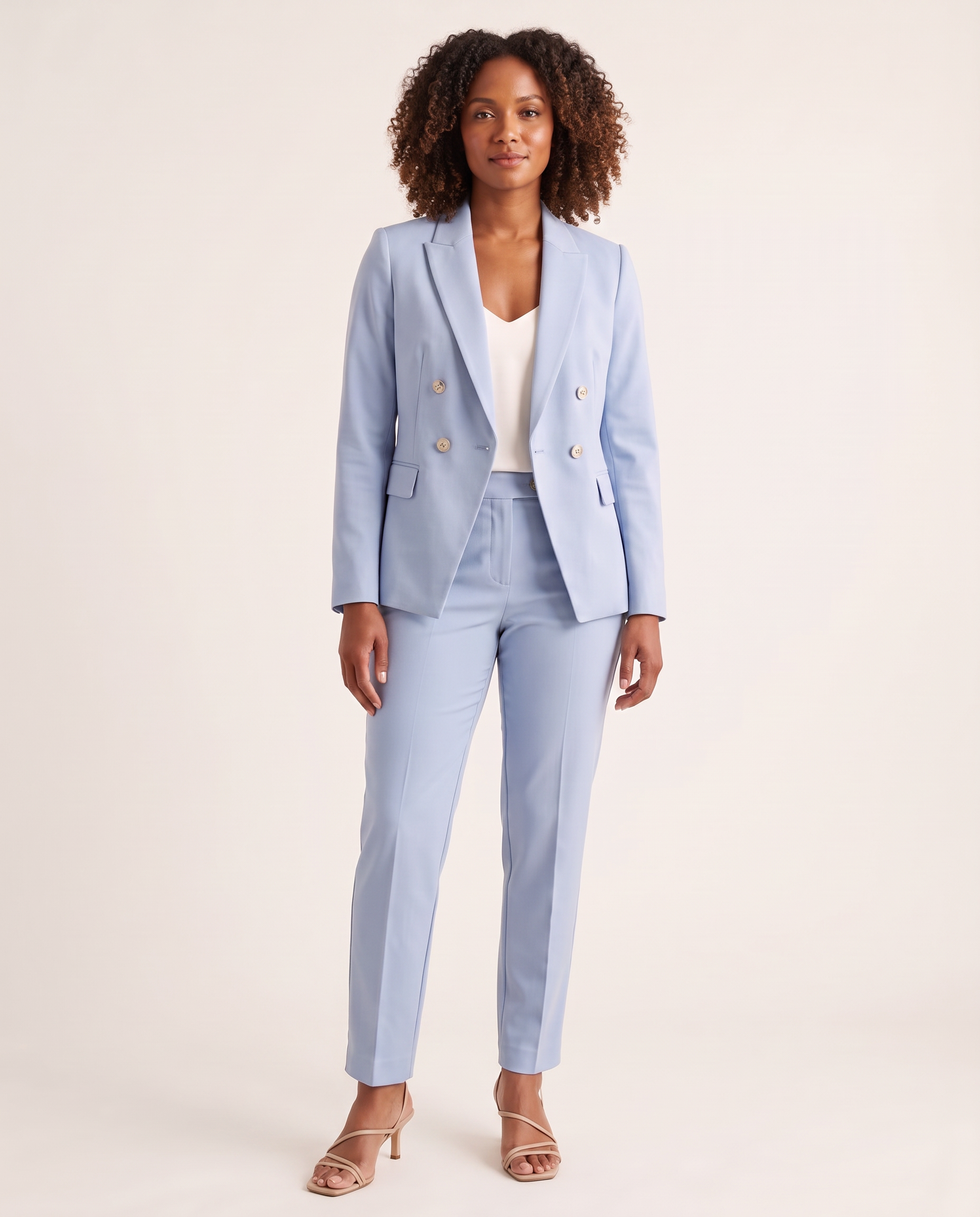 Notched Lapel Blazer and Straight Leg Trouser Set — front studio view