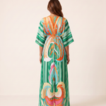Printed Boho Maxi Dress with V Neck and Tie Waist — product detail