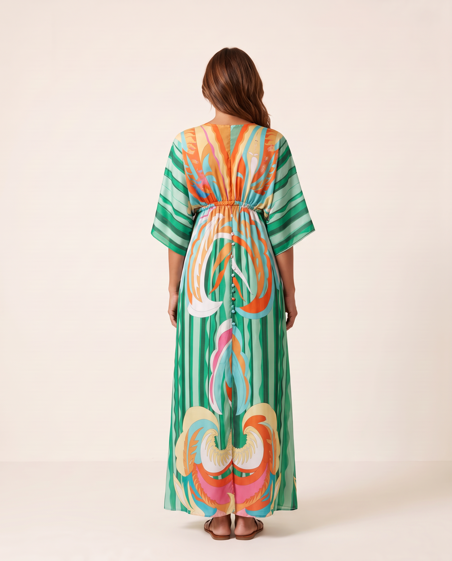 Printed Boho Maxi Dress with V Neck and Tie Waist — product detail