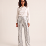 Sequin Straight Leg Pants for Women — Silver