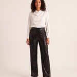 Sequin Straight Leg Pants for Women — Black